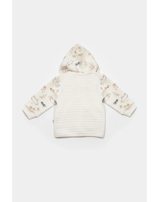 Vahşi Orman Bej Kapüşonlu Hırka