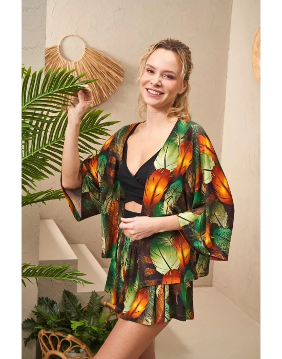 25193 Kadın Büstiyerli Desenli Üçlü Şort Takım