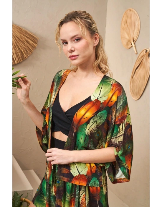 25193 Kadın Büstiyerli Desenli Üçlü Şort Takım