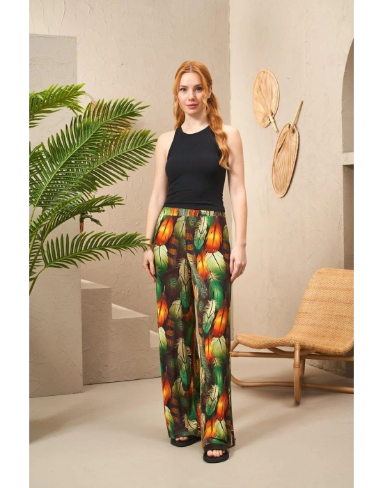 25194 Kadın Askılı Desenli Bol Paça Pantolon Takım