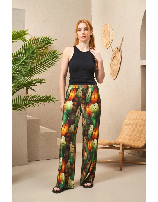 25194 Kadın Askılı Desenli Bol Paça Pantolon Takım