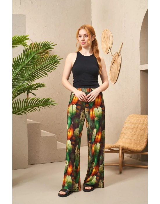 25194 Kadın Askılı Desenli Bol Paça Pantolon Takım