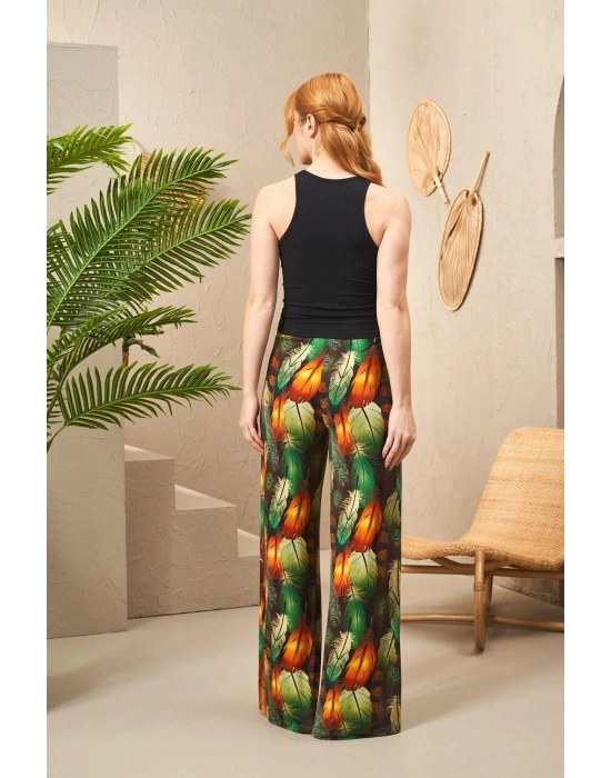 25194 Kadın Askılı Desenli Bol Paça Pantolon Takım