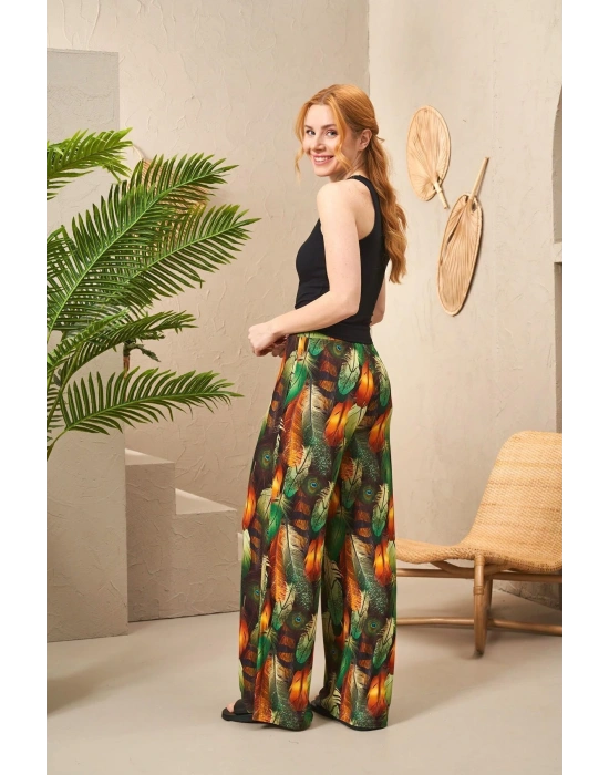 25194 Kadın Askılı Desenli Bol Paça Pantolon Takım