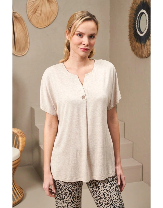 25112 Kadın Leopar Desenli Kısa Kollu Kapri Takım