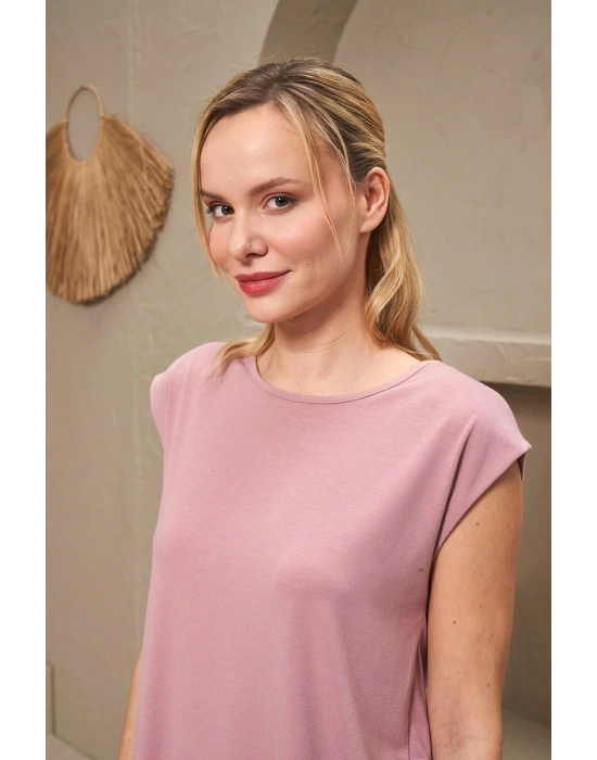 25170 Kadın Yuvarlak Yaka Düşük Kol Şort Takım