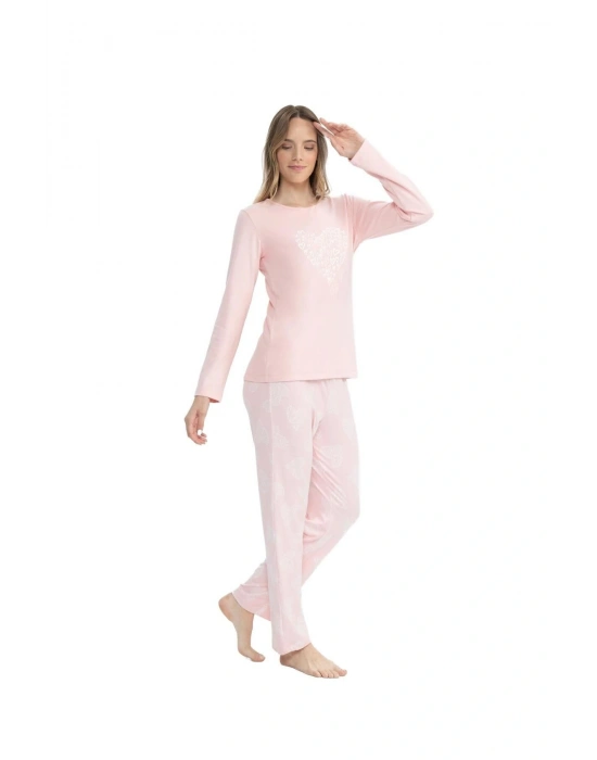 Orijinal Lisanslı Kadın Pembe Yuvarlak Yaka Pijama Takımı  17108
