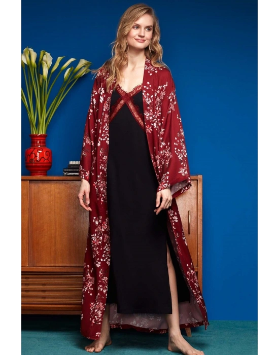 Kadın Bordo Sabahlık Takım 2 Parça 8618