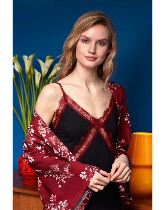 Kadın Bordo Sabahlık Takım 2 Parça 8618