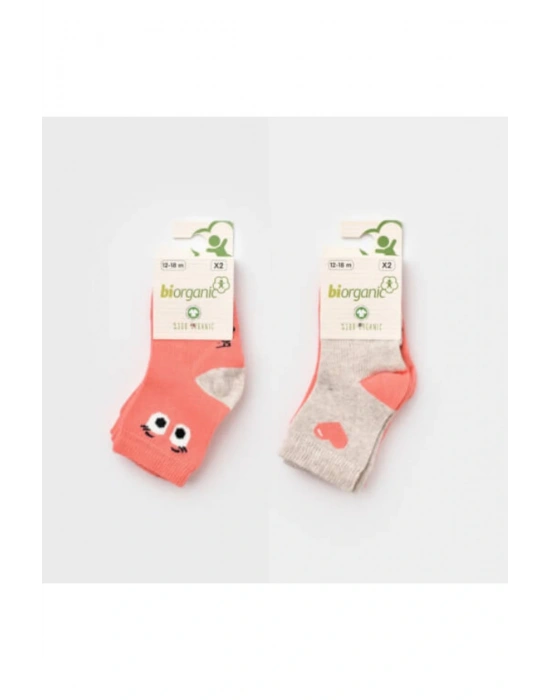 Organik Çorap Soket 2li Hi Bej - Nar Çiçeği