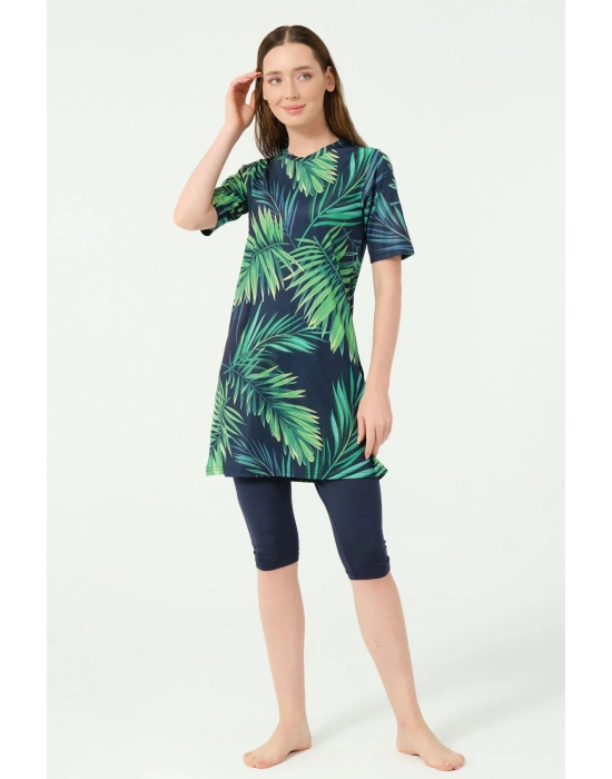 Üstü Desenli Yarı Kapalı Tesettür Mayo