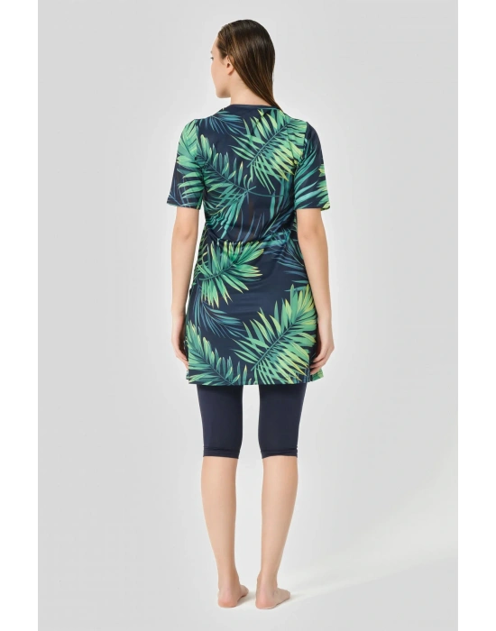 Üstü Desenli Yarı Kapalı Tesettür Mayo