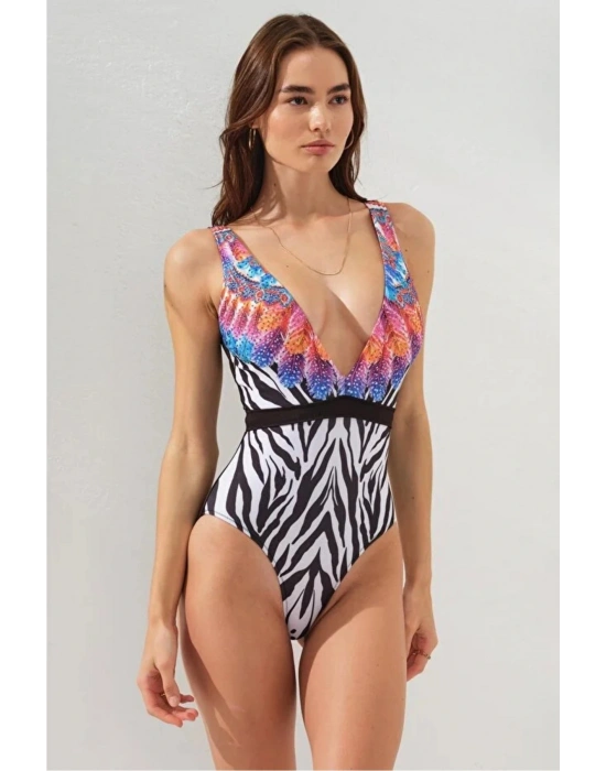 Kadın Derin Dekolteli V Yaka Feather Mayo DLX-231115