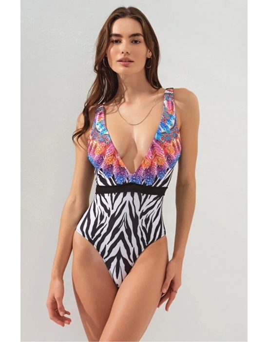 Kadın Derin Dekolteli V Yaka Feather Mayo DLX-231115