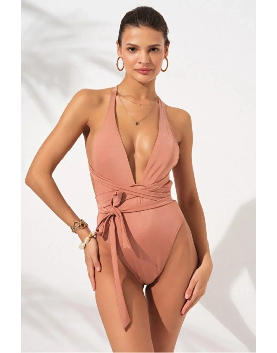 Derin Sırt Dekolteli Belden Çapraz Bağlamalı High Leg Mayokini Çift Astarlı Pedli DLX-231604