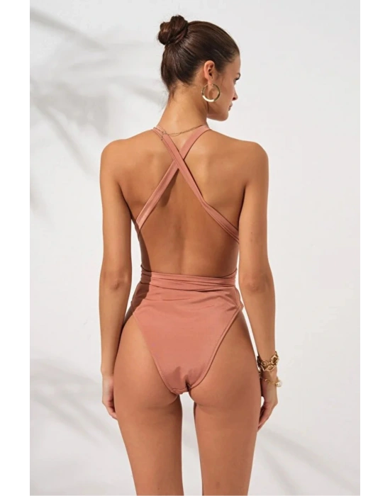 Derin Sırt Dekolteli Belden Çapraz Bağlamalı High Leg Mayokini Çift Astarlı Pedli DLX-231604