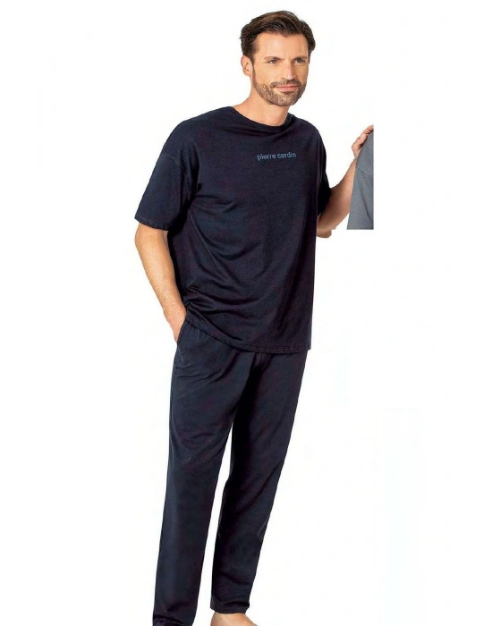 6086 Erkek Kısa Kollu Bisiklet Yaka Oversize Pijama Takım-Lacivert