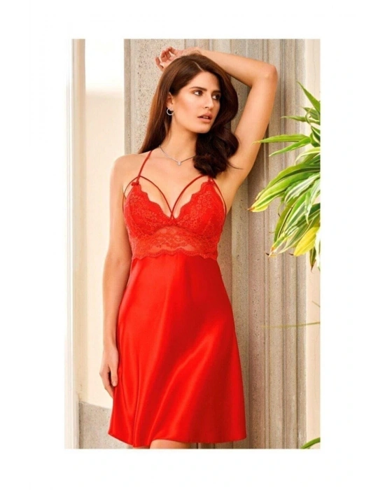 Kadın Kırmızı Saten Gecelik 5428