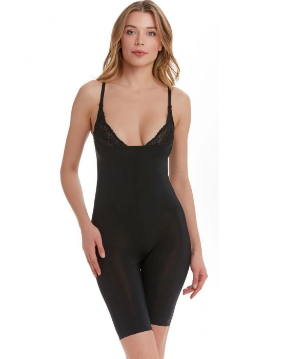 Kadın Siyah Göğüs Dantelli Uzun Korse 501112084