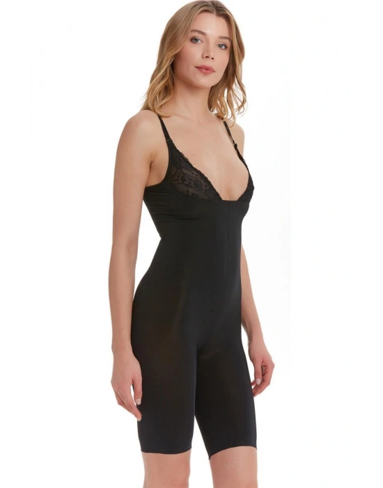 Kadın Siyah Göğüs Dantelli Uzun Korse 501112084