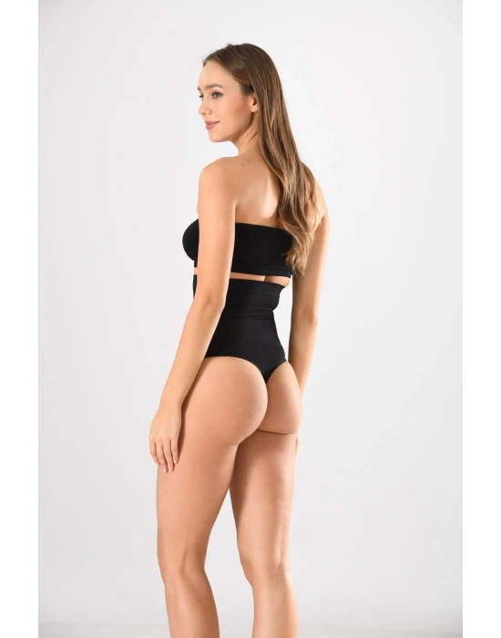 Yüksek Bel Karın Toparlayıcı Slip String Kadın Toparlayıcı Tanga Korse Siyah