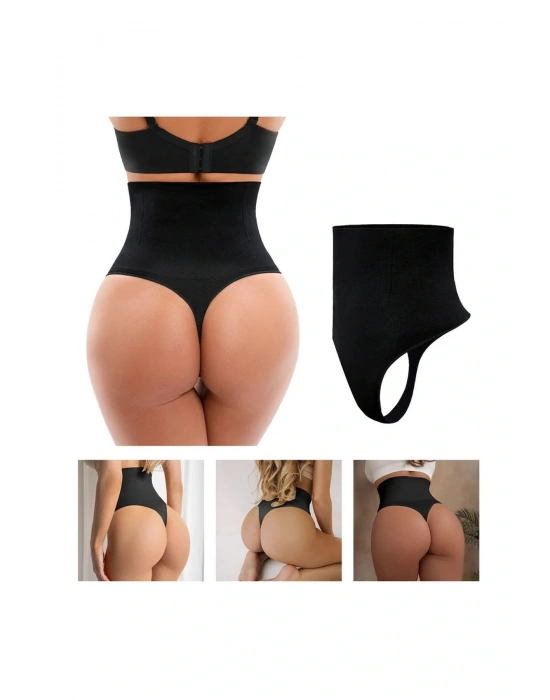 Yüksek Bel Karın Toparlayıcı Slip String Kadın Toparlayıcı Tanga Korse Siyah