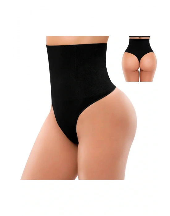 Yüksek Bel Karın Toparlayıcı Slip String Kadın Toparlayıcı Tanga Korse Siyah