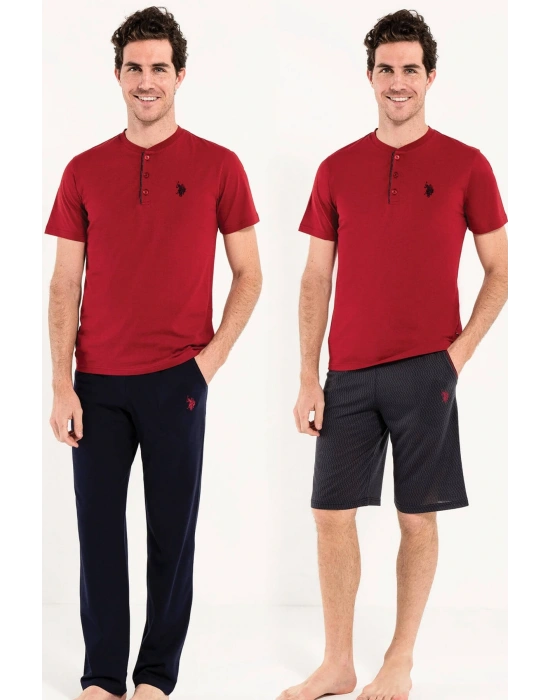 Erkek Bordo 1 Kısa Kollu Pijama + 1 Şort Orjinal Kutulu 12005