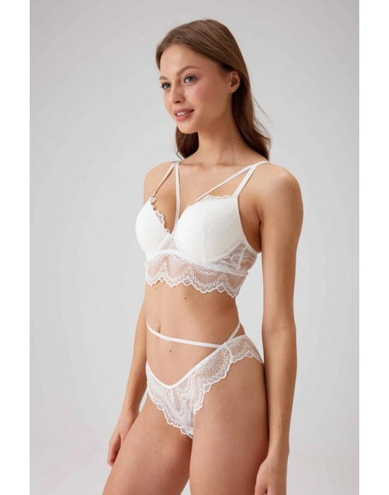 Kadın Ekru 4731 Rome Soft Push Up Dolgulu Simli Şeritli Balenli Sütyen Takım