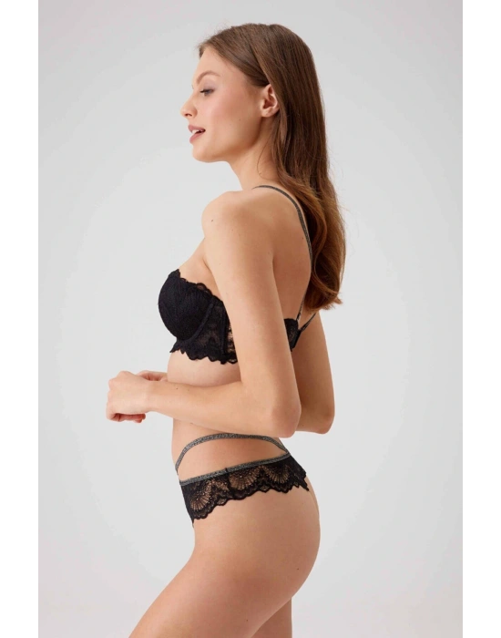 Kadın Siyah 4732 Verona Straplez Simli Şeritli Sütyen Takım