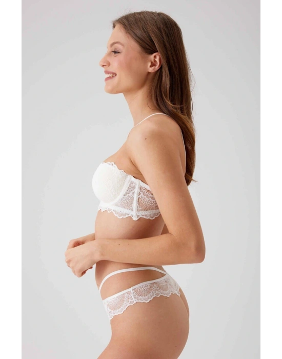 Kadın Ekru 4732 Verona Straplez Simli Şeritli Sütyen Takım