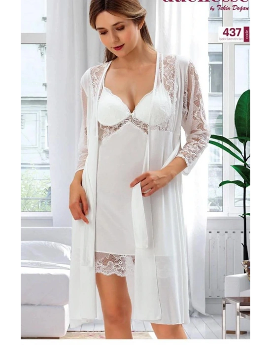 Çeyizlik Dantelli Saten 6lı Set -ekru