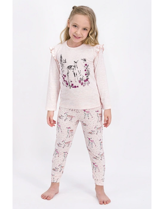 Kız Çocuk Ekru Bej Uzun Kol Pijama Takım Rp1939-g 21k
