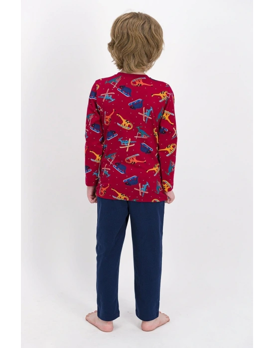 Erkek Çocuk Bordo Açık Winter Snow Dinos Pijama Takımı-1877