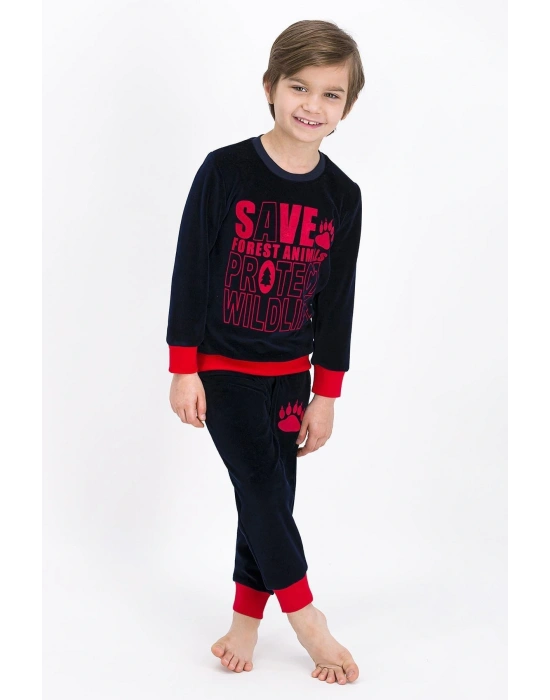 Erkek Çocuk Save Animals Lacivert Kadife Eşofman Takımı