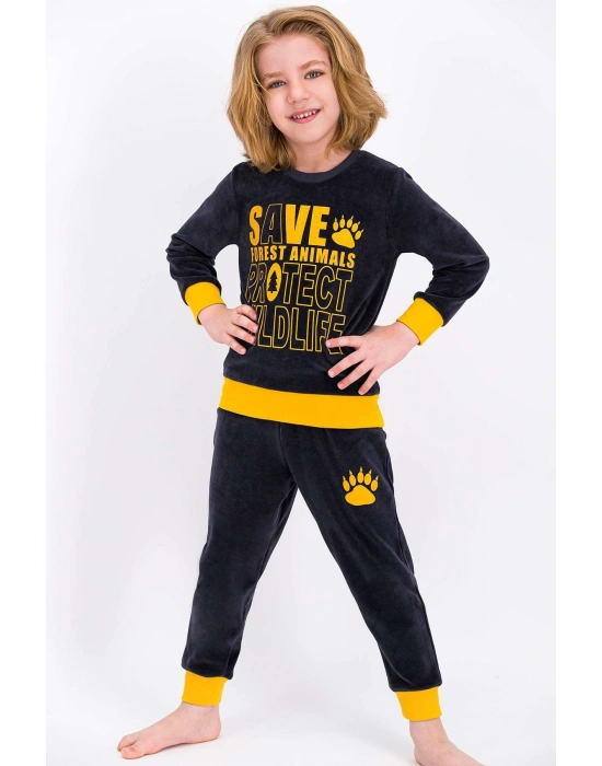 Save Animals Füme Erkek Çocuk Kadife Eşofman Takımı