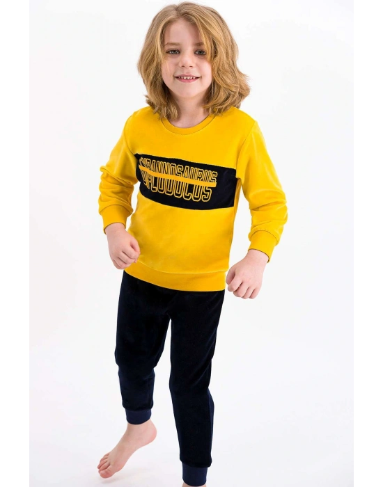 Erkek Çocuk Sarı Kadife Eşofman Takımı