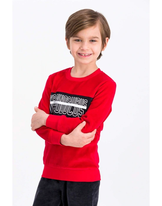 Rolypoly Tyrannosaurus Kırmızı Erkek Çocuk Kadife Eşofman Takımı