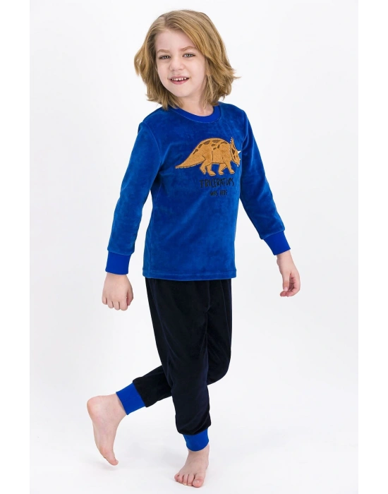 Rolypoly Triceratops Dino Saks Erkek Çocuk Kadife Eşofman Takımı