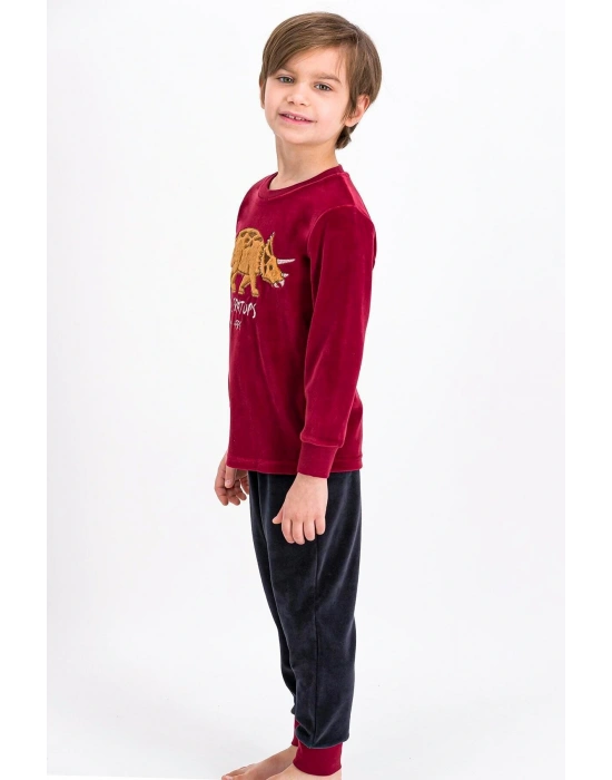 Rolypoly Triceratops Dino Bordo Erkek Çocuk Kadife Eşofman Takımı Rp1899-c