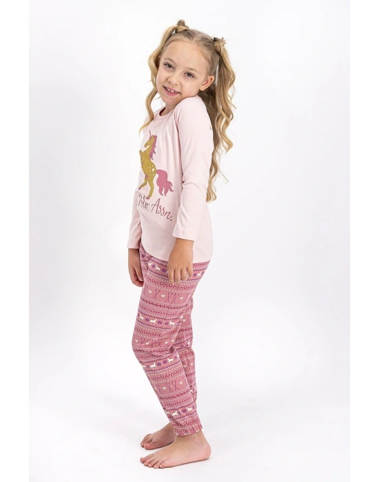 Kız Çocuk Pembe Pijama Takımı