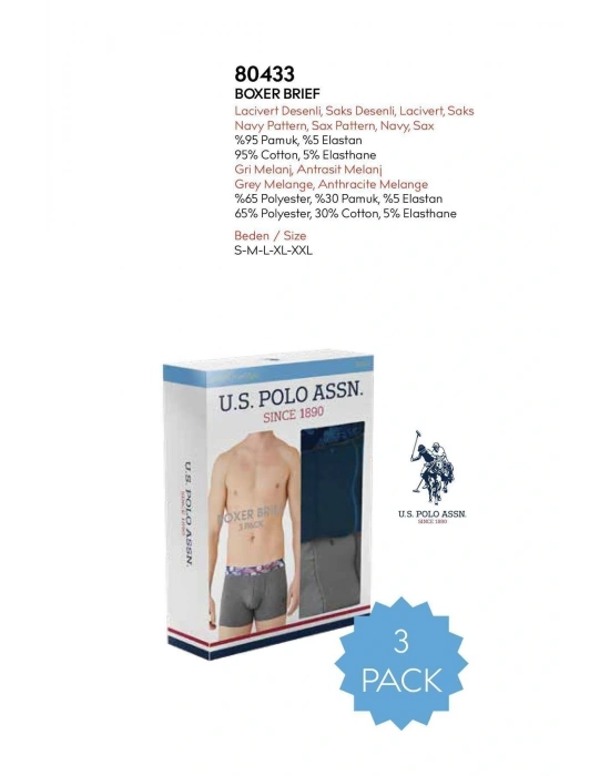 Erkek Lacivert - Antrasit Melanj 3 Lü Boxer 80433