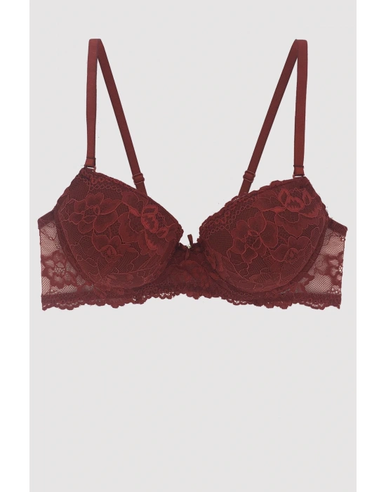 Kadın Vişne 6200 Madrid Balenli Desteksiz Dantelli Sütyen (TAK - ÇIKAR ASKILI)