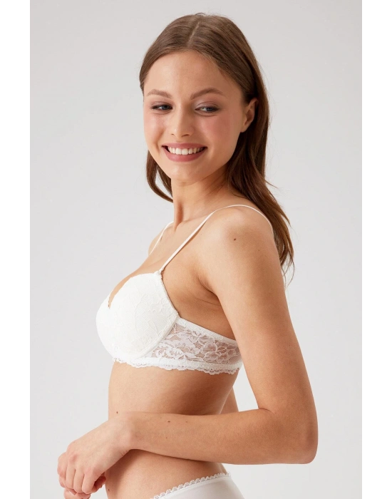 Kadın Ekru 6200 Madrid Balenli Desteksiz Dantelli Sütyen (TAK - ÇIKAR ASKILI)
