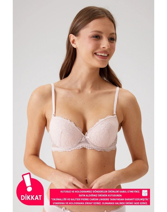 Kadın Pudra 6200 Madrid Balenli Desteksiz Dantelli Sütyen (TAK - ÇIKAR ASKILI)
