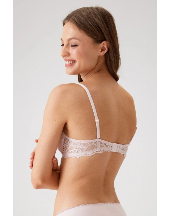 Kadın Pudra 6201 Milan Balenli Destekli Dantelli Sütyen (TAK - ÇIKAR ASKILI)