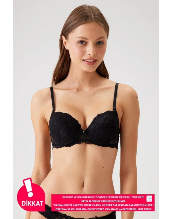 Kadın Siyah 6201 Milan Balenli Destekli Dantelli Sütyen (TAK - ÇIKAR ASKILI)