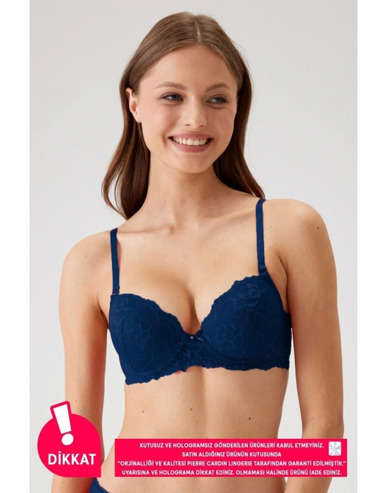 Kadın Lacivert 6201 Milan Balenli Destekli Dantelli Sütyen (TAK - ÇIKAR ASKILI)