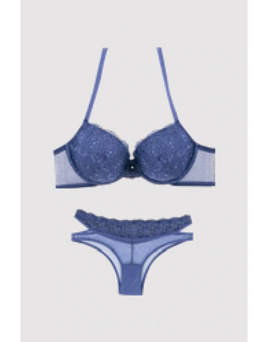 Kadın Lacivert 4681 Balenli Destekli Sırt Detaylı Sütyen Takım