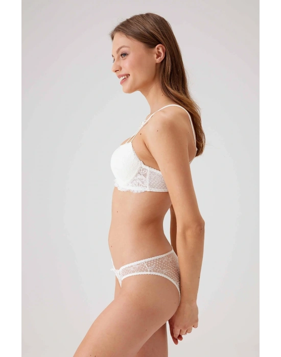 Kadın Ekru 4030 Madrid Balenli Desteksiz Dantelli Sütyen Takım